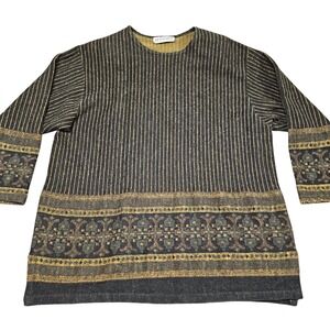 Westbourne Knit Sweater XL Black Gold Patterned Vintage Boho Artsy Earthtones